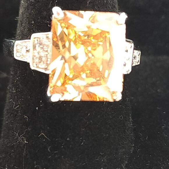Princess Cut Champagne & Cubic Zirconia Rose Gold Ring Gift Silver Womens Size 7 - Picture 9 of 11
